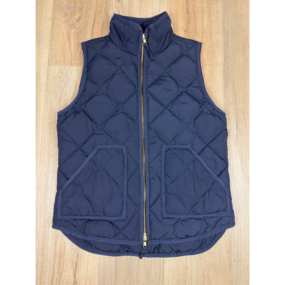 J.Crew Womens Navy Blue Quilted Excursion Down Vest Gold Zip 92465 Size S
